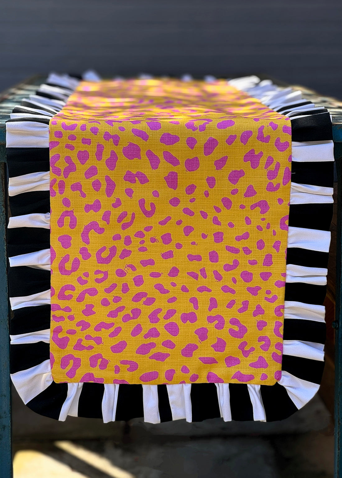 YELLOW / PINK LEOPARD / MONO RUFFLE TABLE RUNNER