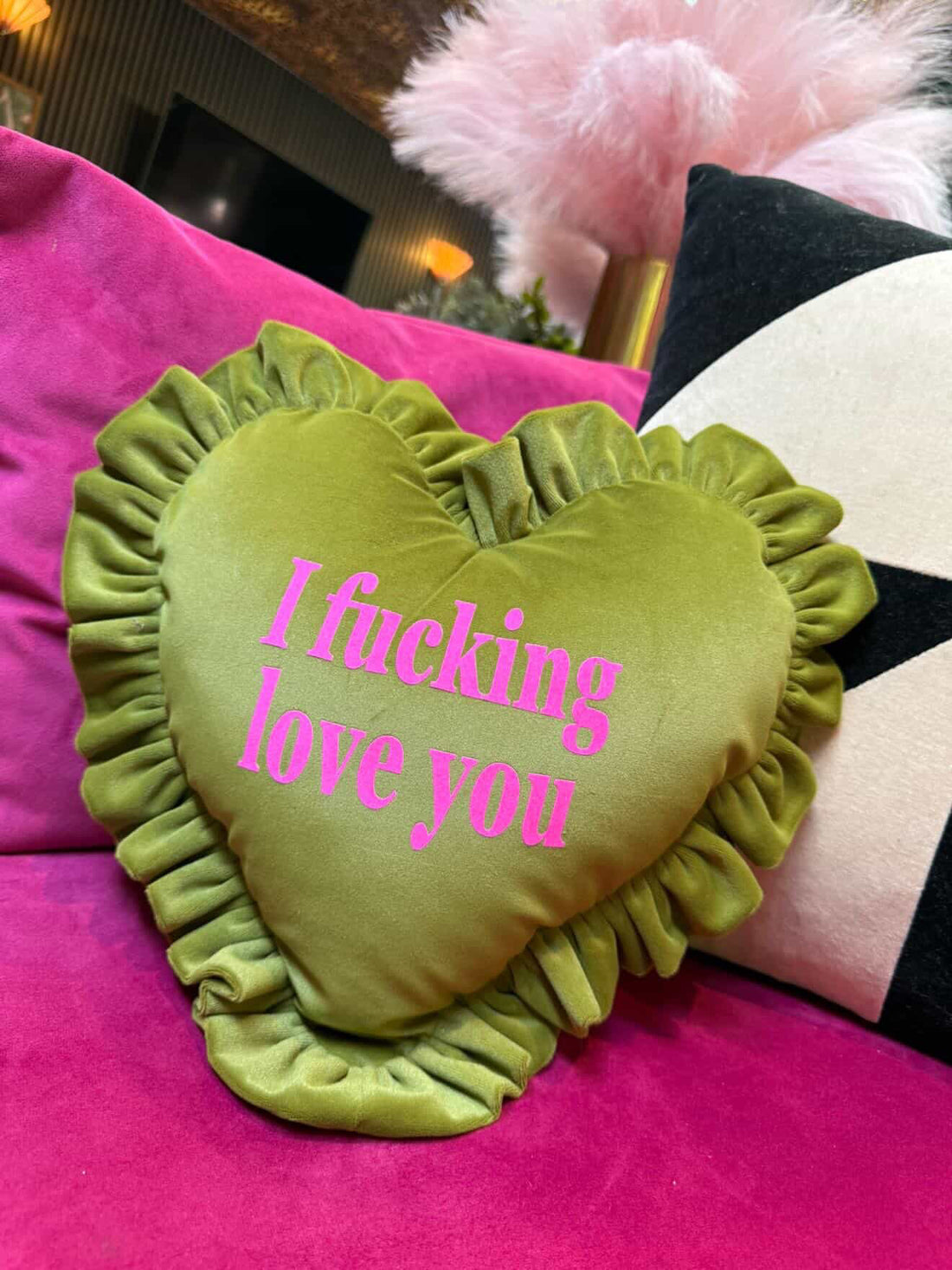 Handmade I F*cking Love You Heart Ruffle Cushion