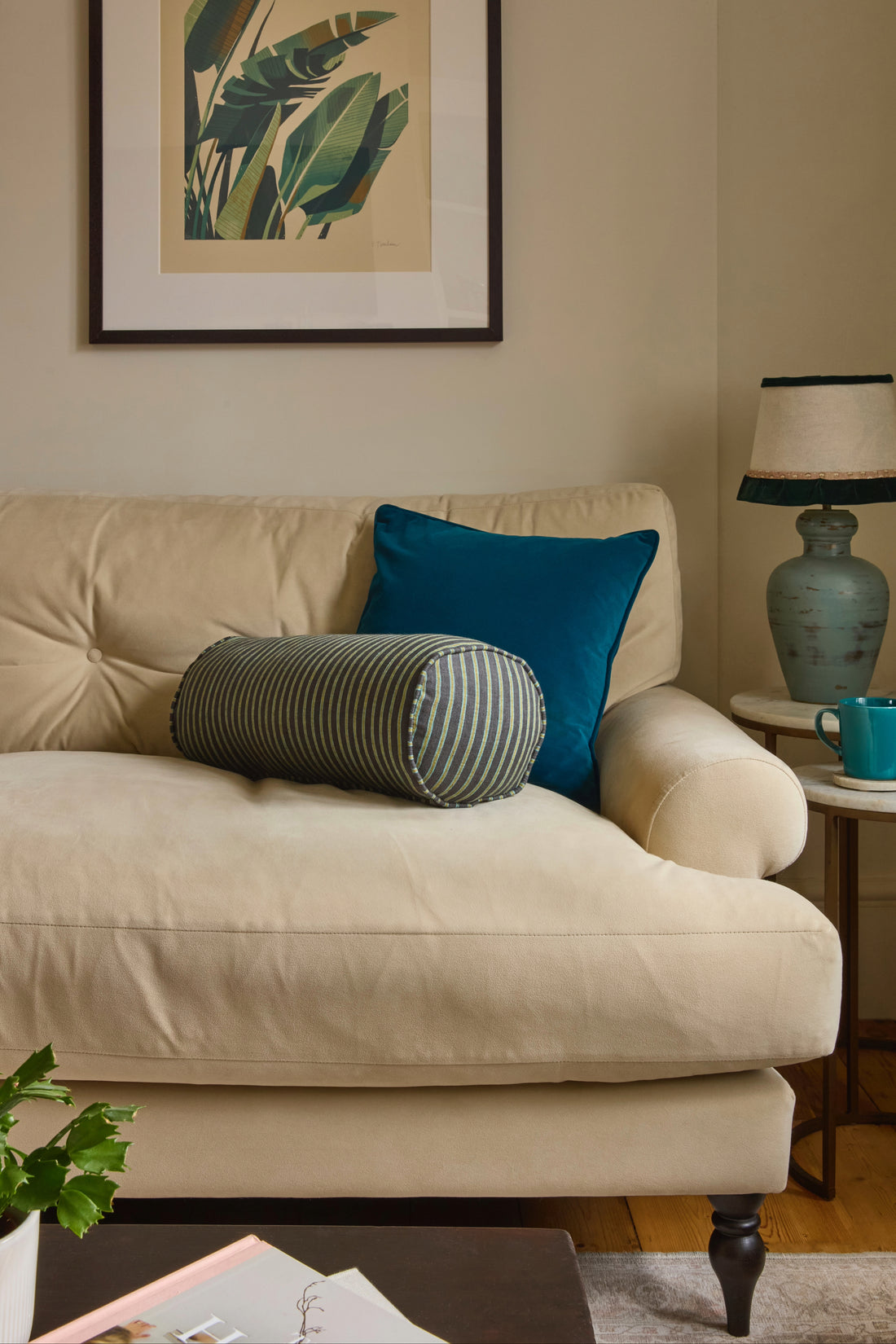 Handmade Pure Linen Stripe Bolster Cushion | Piped