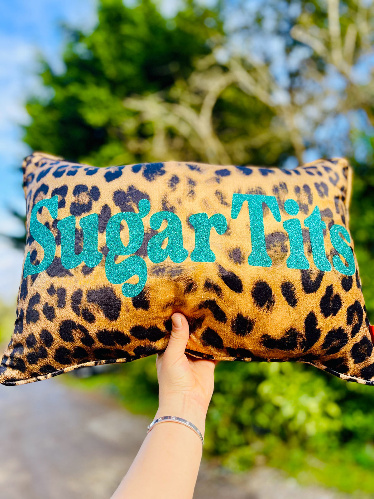 Handmade Sugar Tits Leopard Print Cushion