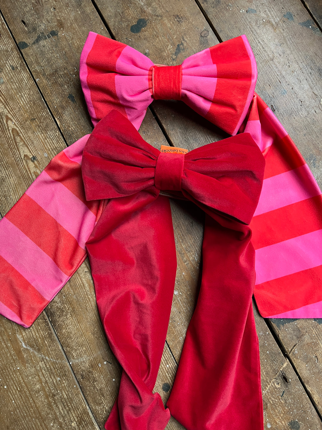 PINK & RED STRIPE VELVET BOW - MINI