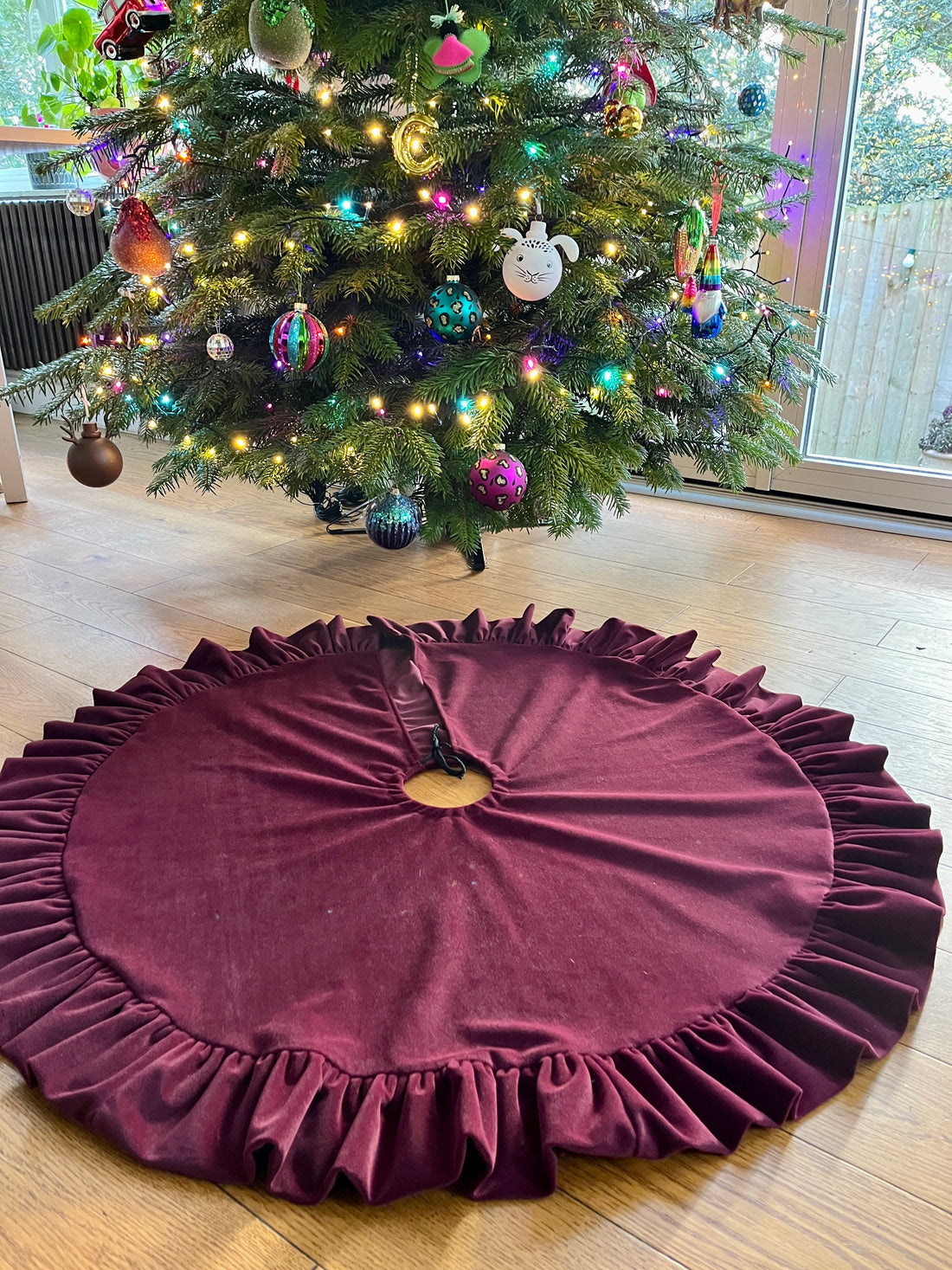 Handmade Burgundy Velvet Ruffled Tree Skirt