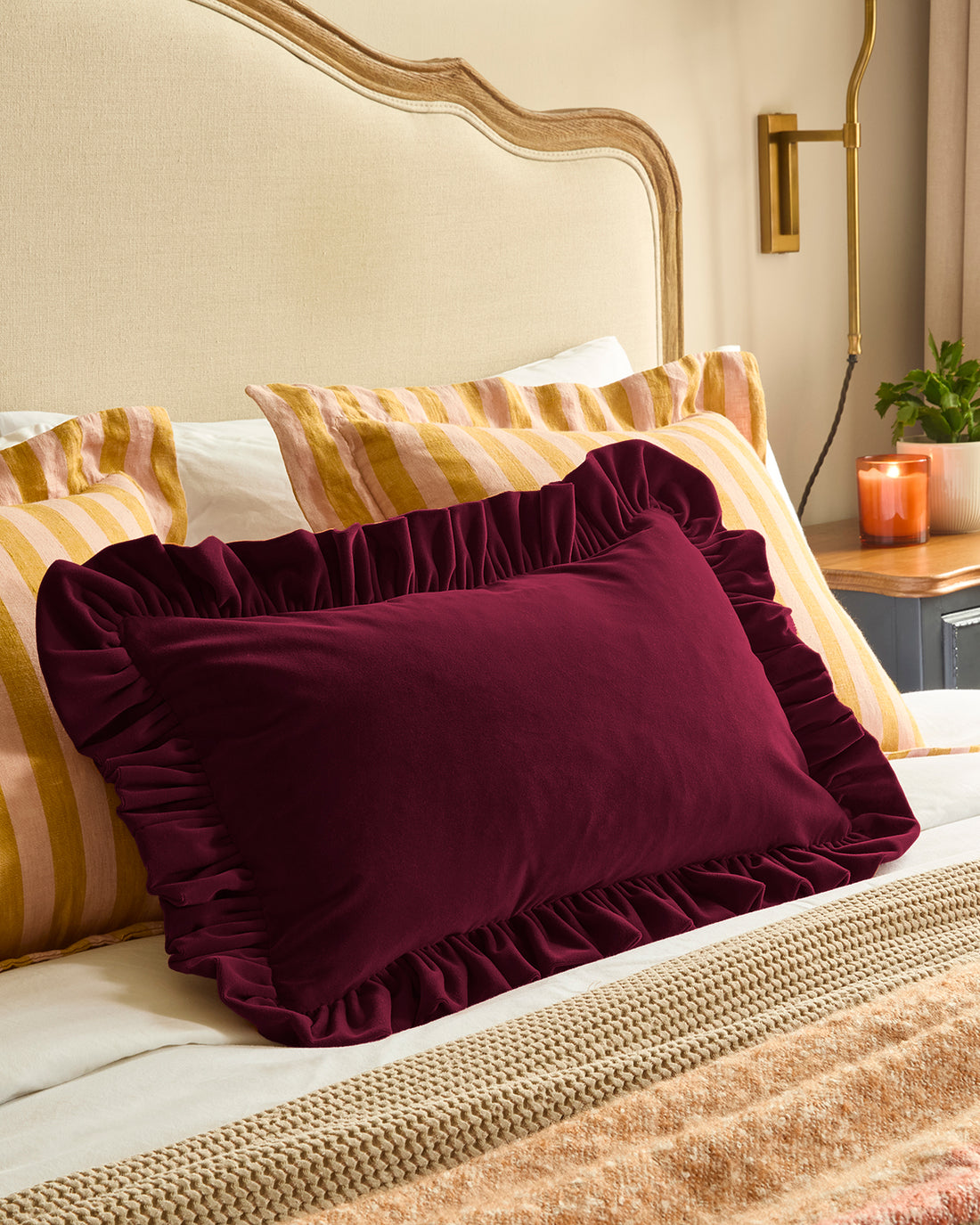 Handmade Velvet Ruffled Cushion | Choose Your Shape & Colour