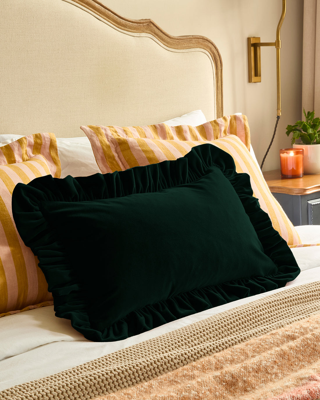 Handmade Velvet Ruffled Lumbar Cushion | Choose Your Colour