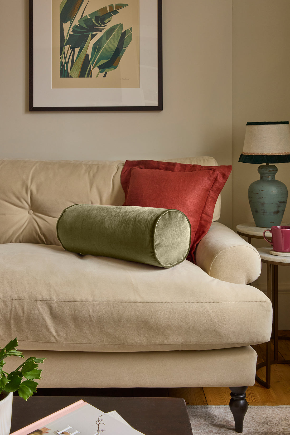 Handmade Velvet Bolster Cushion | Ruffled Or Piped | 50 X 20cm