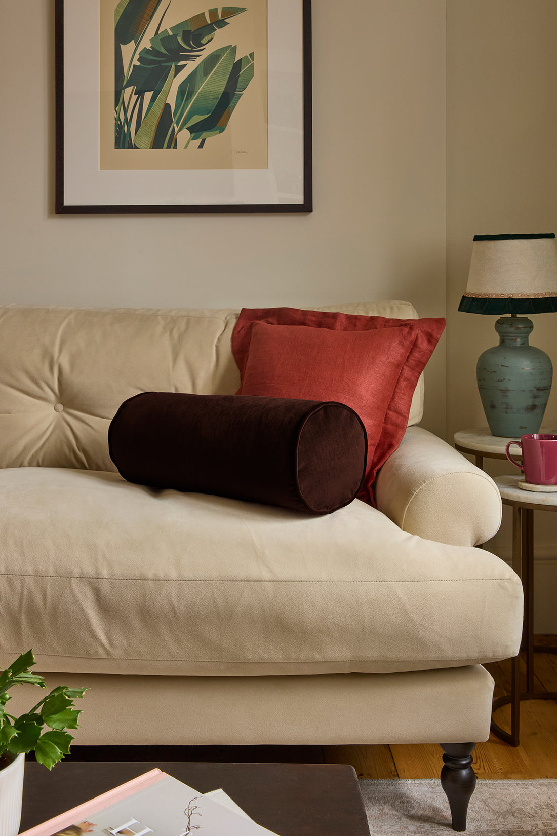 Handmade Velvet Bolster Cushion | Ruffled Or Piped | 50 X 20cm