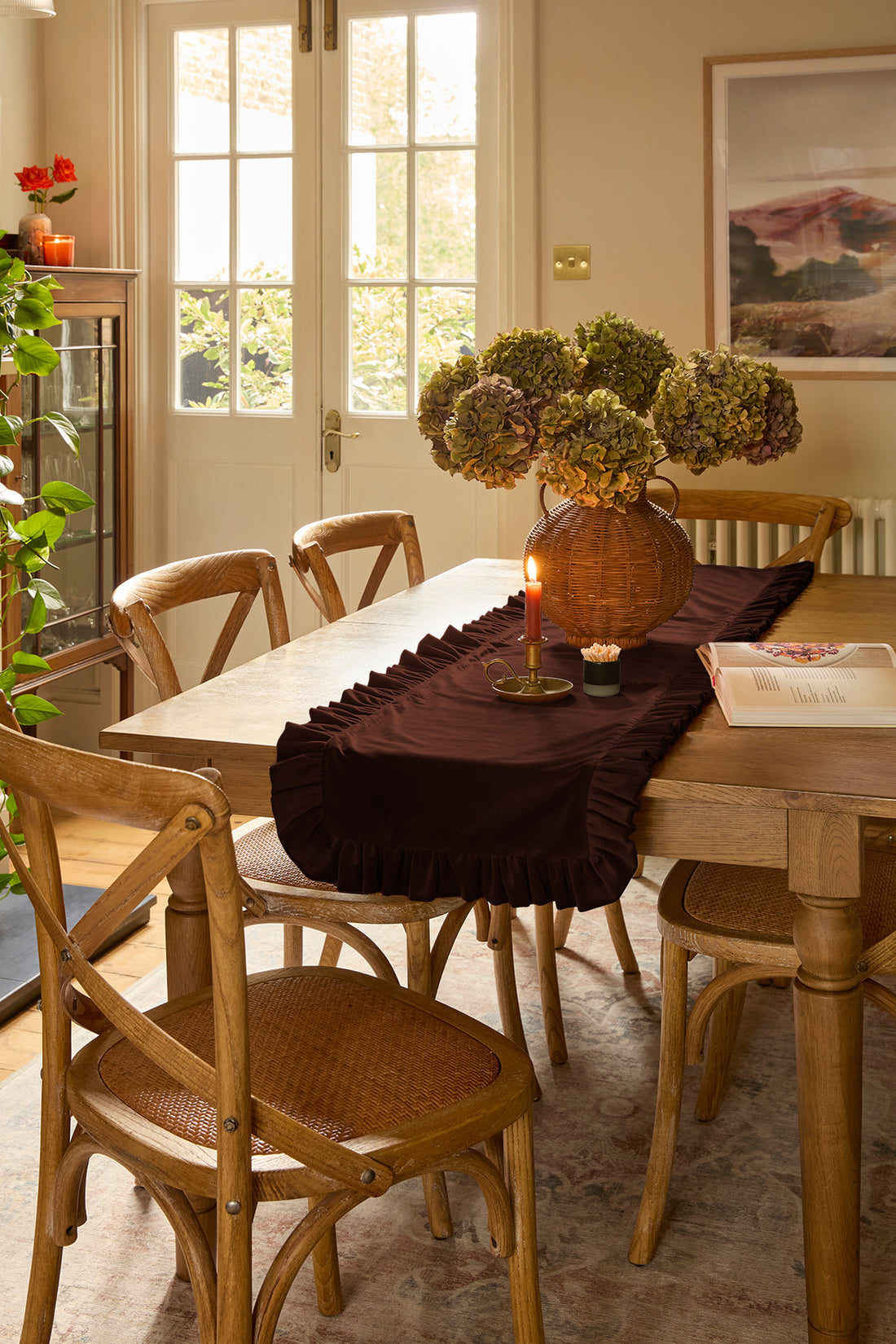 Handmade Velvet Ruffled Table Runner | Luxury Home Dining