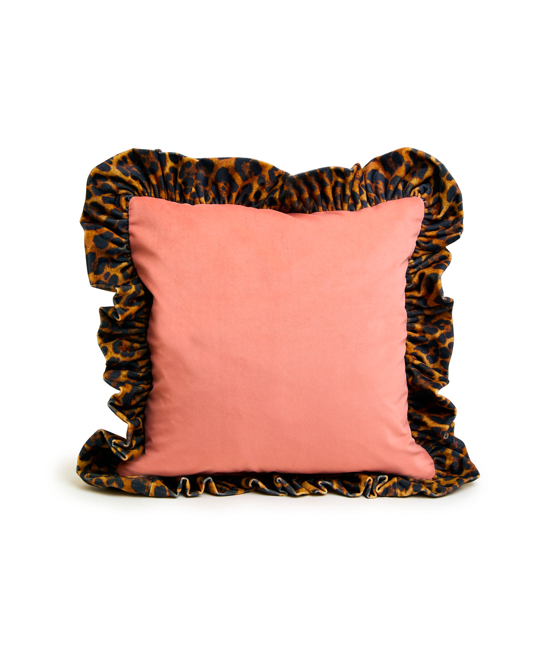 BITCH PLEASE CORAL & LEOPARD RUFFLE CUSHION