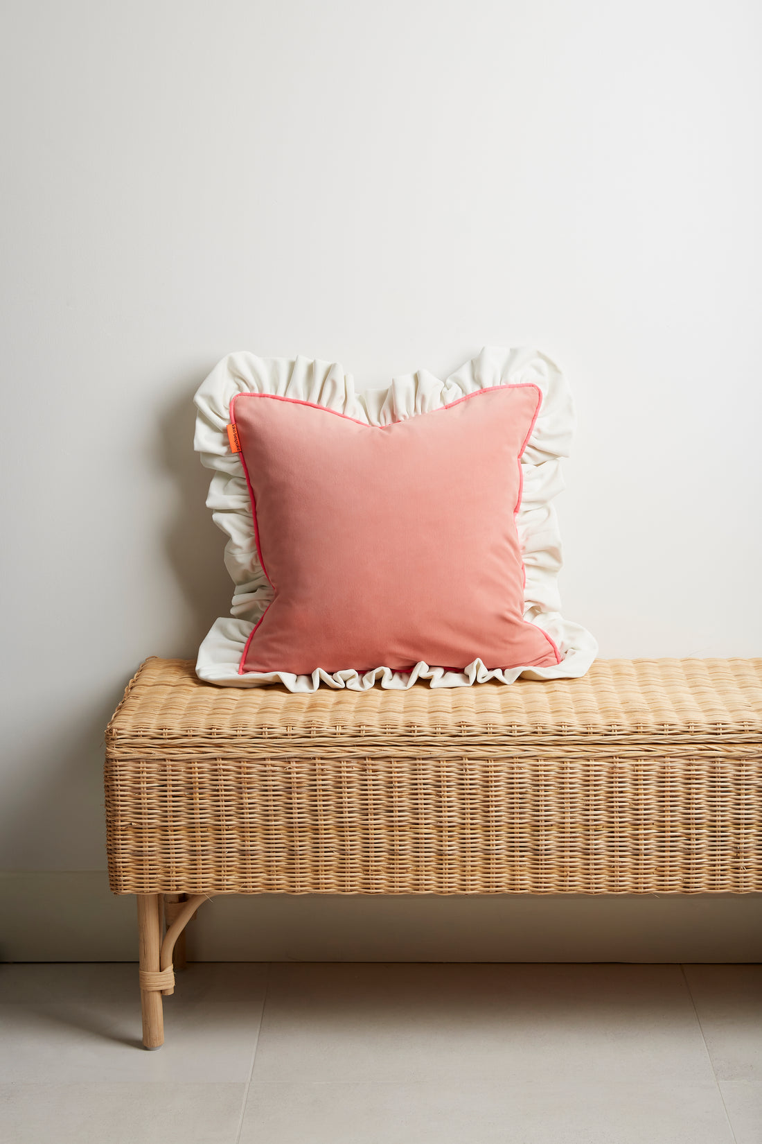 PINK & WHITE VELVET RUFFLE CUSHION