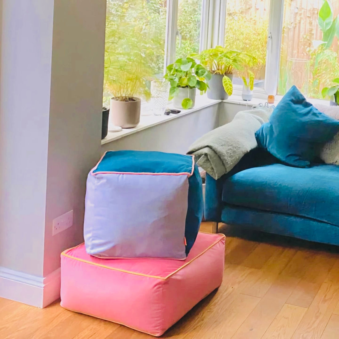 Handmade Velvet Floor Cushion | Two-Tone Velvet Pouffe